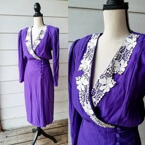 1980s Purple 40s Fashion Dress || Jodi Schwartz || Small/Medium